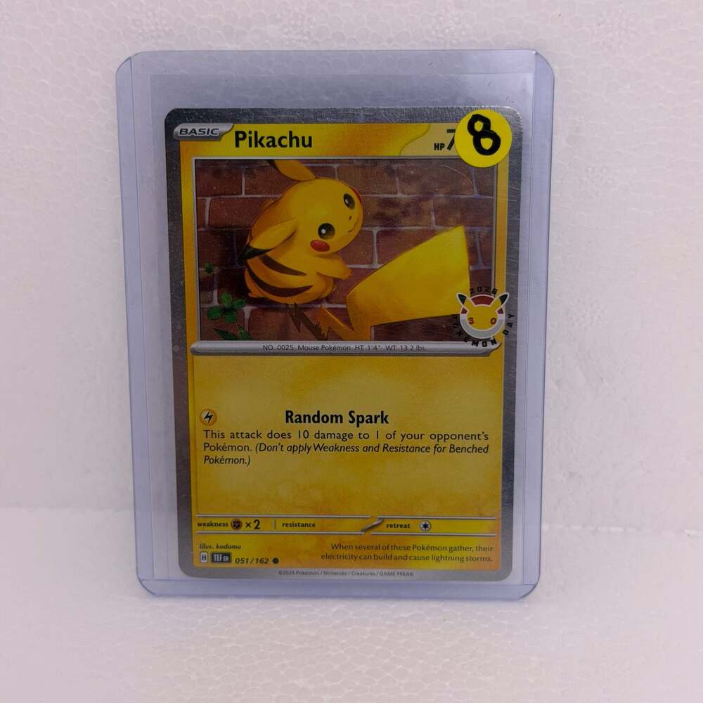 Pokemon Pikachu 051/162 Cosmos Holo Temporal Forces Pokemon Day Stamp